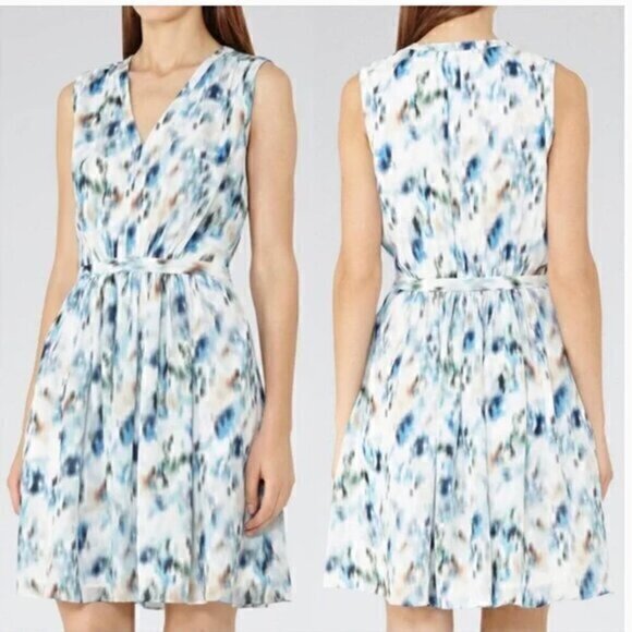 Reiss Frida Blue abstract patterned dress - Picture 1 of 6